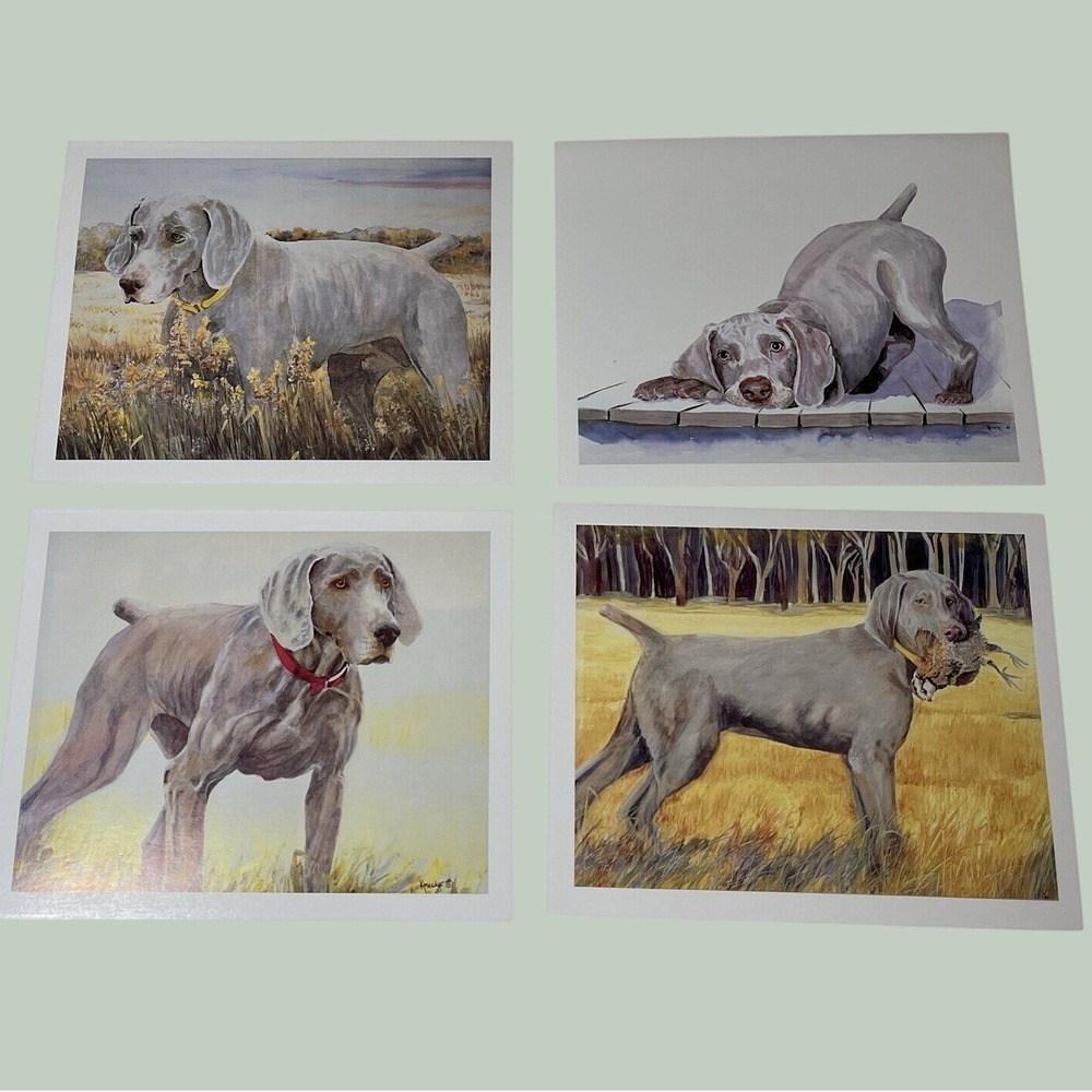 Weimaraner Dog Blank Greeting Cards Thank You Notecard Art 4 Prints (16 Total)
